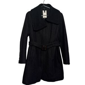 Soia & Kyo Black Wool Blend Herringbone Belted Size Large Jacket